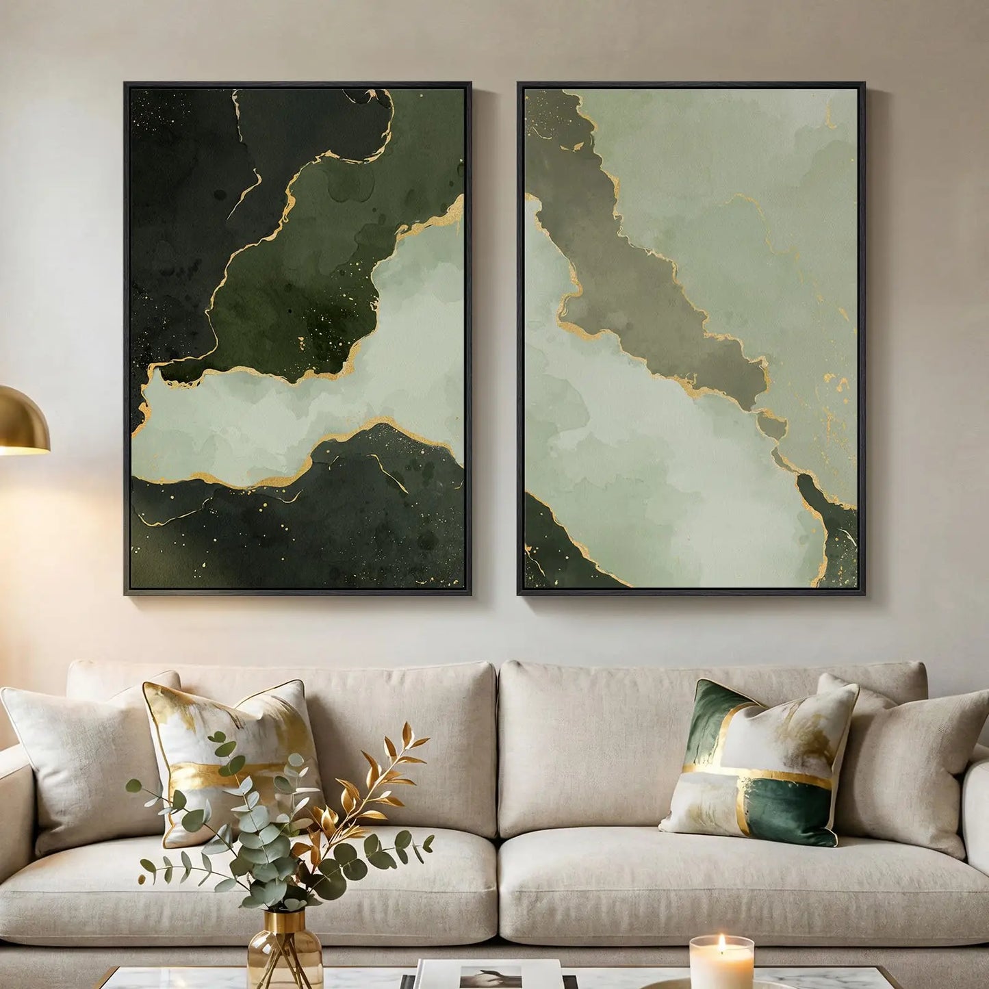 Framed Neutral Abstract Wall Art Set of 2, Black Beige Modern Canvas Prints Paintings Artwork for Walls, Minimalist Block Lines Pictures for Living Room, Dining Room, Bedroom Wall Decor 16x24 In