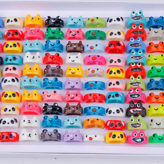 10/20/30/50Pcs/Lot Fashion Lovely Colorful Bear Frogs Resin Rings Girl Cute Funny Animal Finger Jewelry Party Gifts Mixed Style