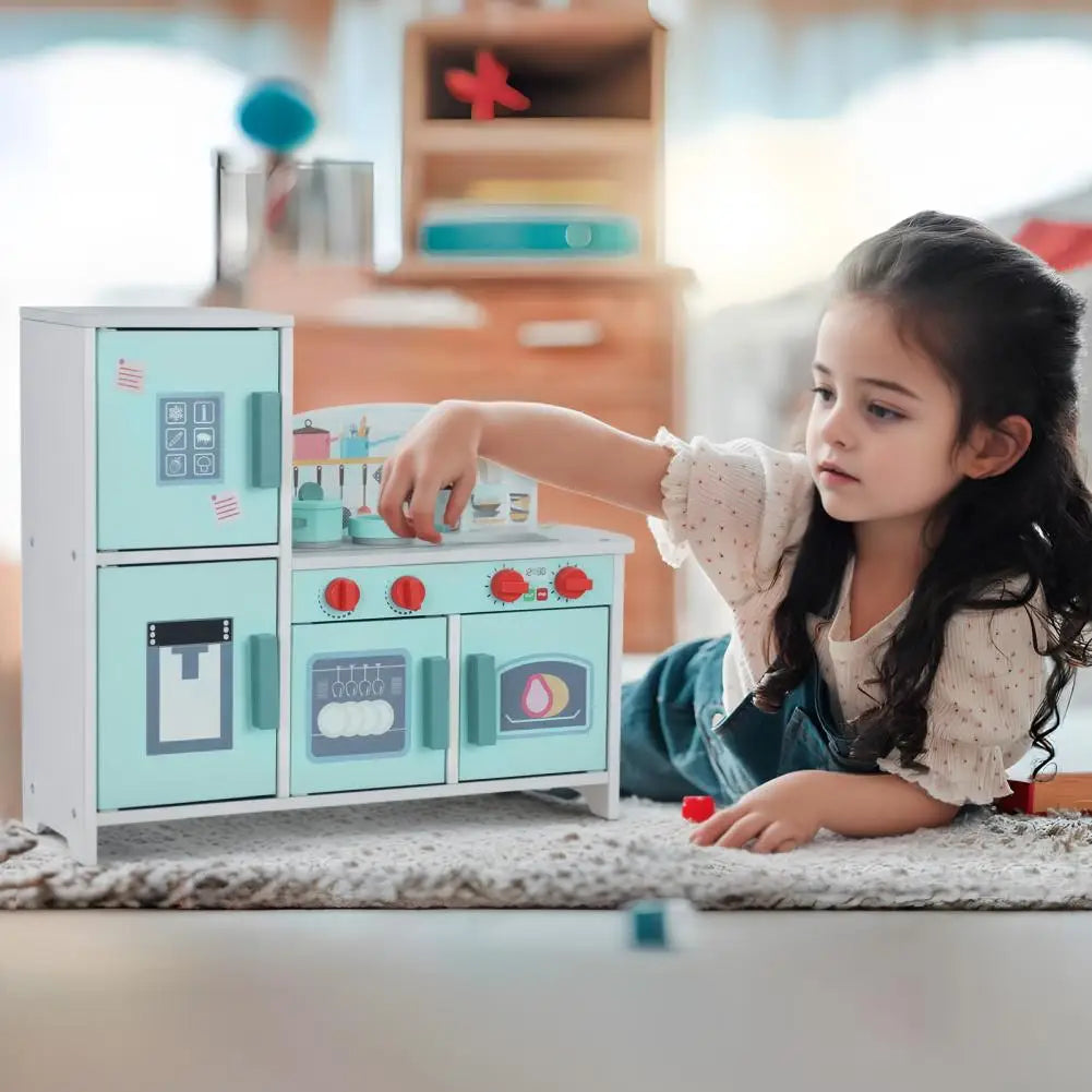 Wooden Kitchen Play Set with Rich Accessories, Sturdy Construction Children Simulated Fridge Toy,Pretend Play Kitchen Set