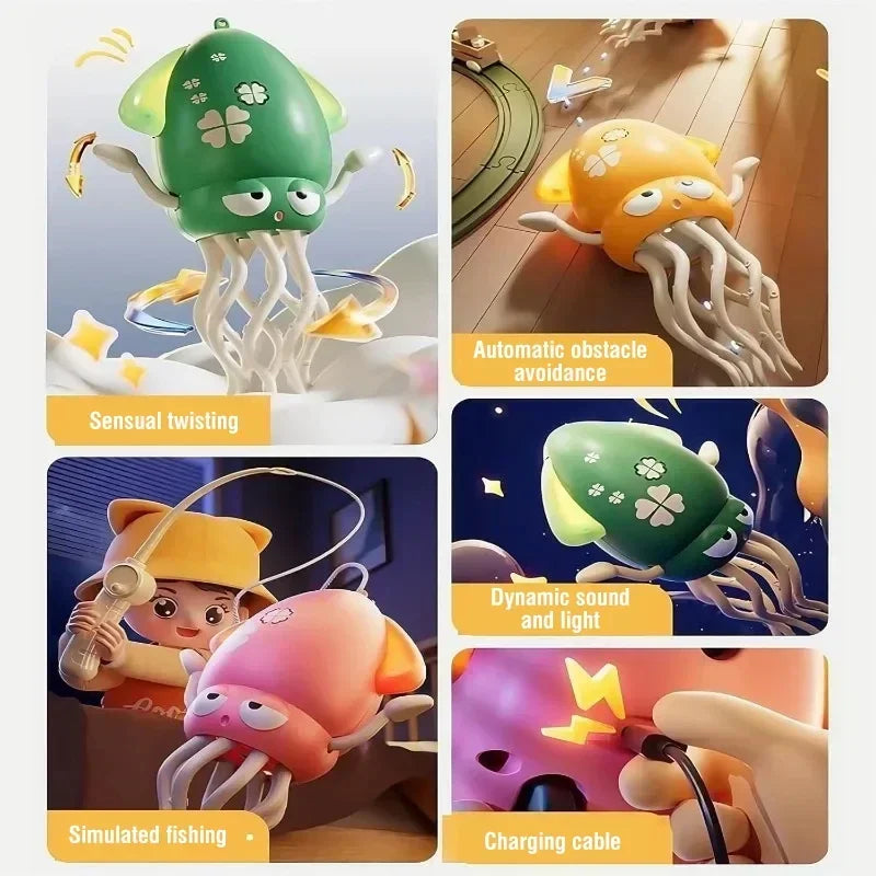 Electric Dancing Octopus Toy Pet Squid with Music Light Crawling Auto-Sensing Avoiding Obstacles Toddler Toy for Kids Xmas Gifts