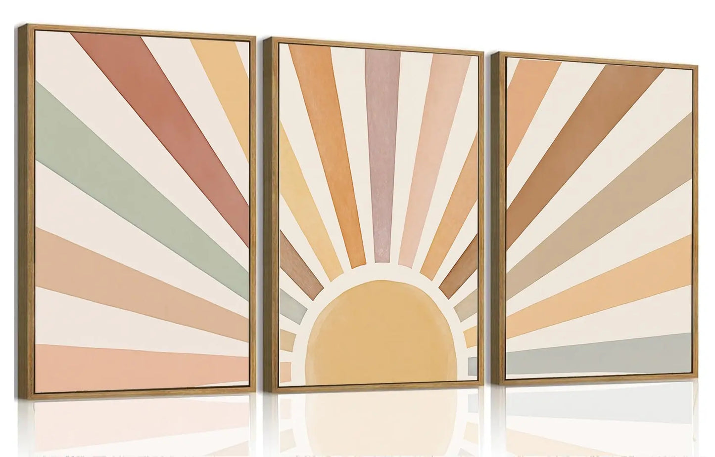 Framed Boho Canvas Wall Art Mid Century Modern Prints Set of 3 Neutral Geometric Line Leaf Paintings Decor Minimalist Abstract Pictures Bedroom Living Room Bathroom