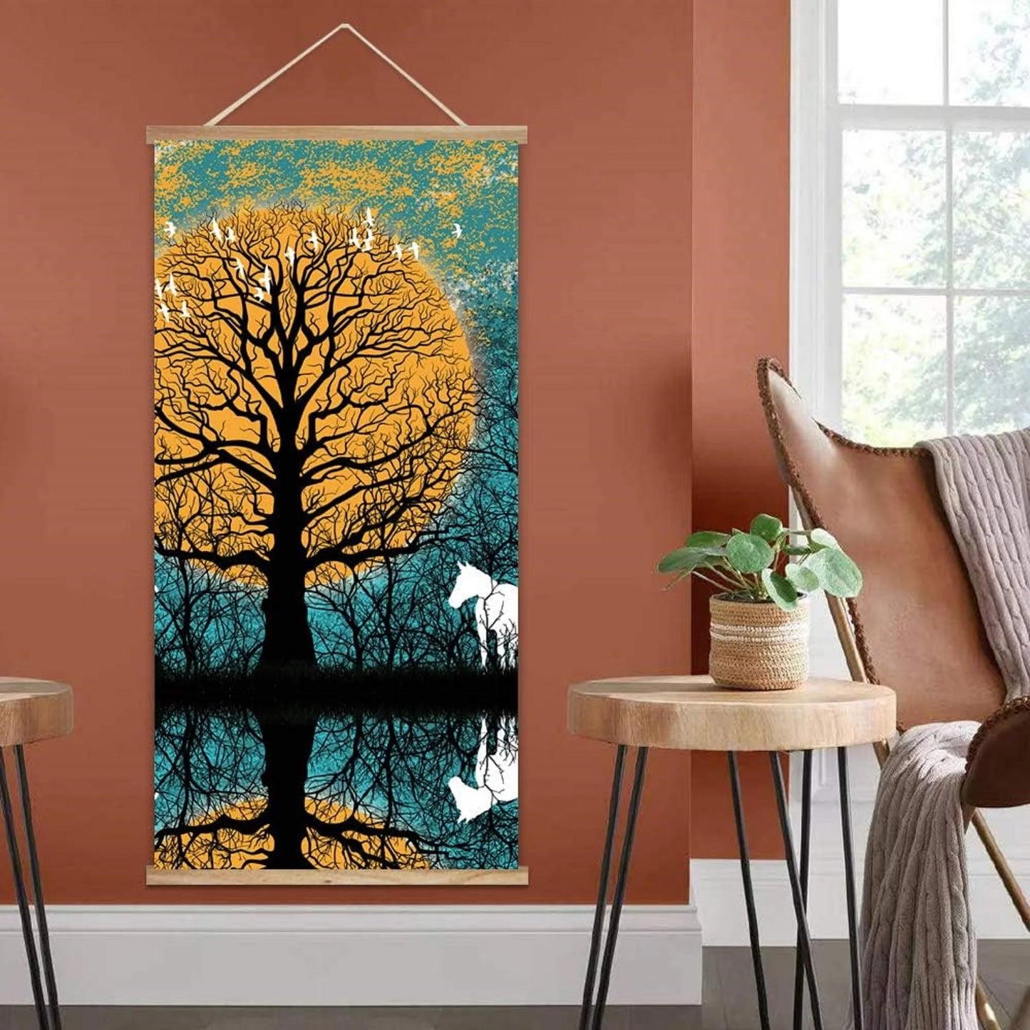 Wooden Framed Hanging Poster Nordic Style Nature Landscape Wall Picture Poster Artwork for Home
