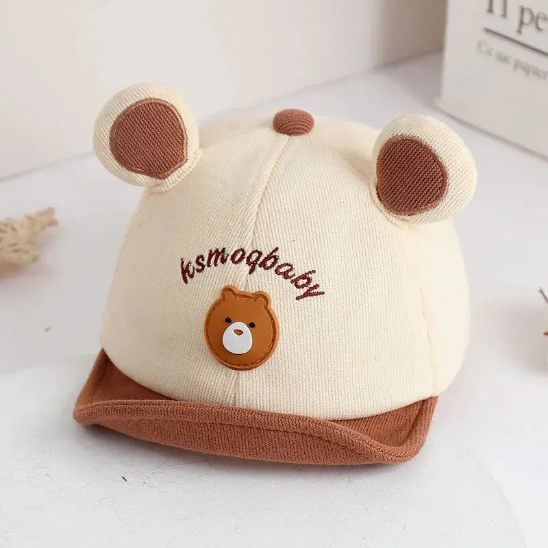 Cartoon Bear Baby Baseball Cap with Ears Cute Animal Sun Hat for Boys Girls Casual Infant Peaked Hat