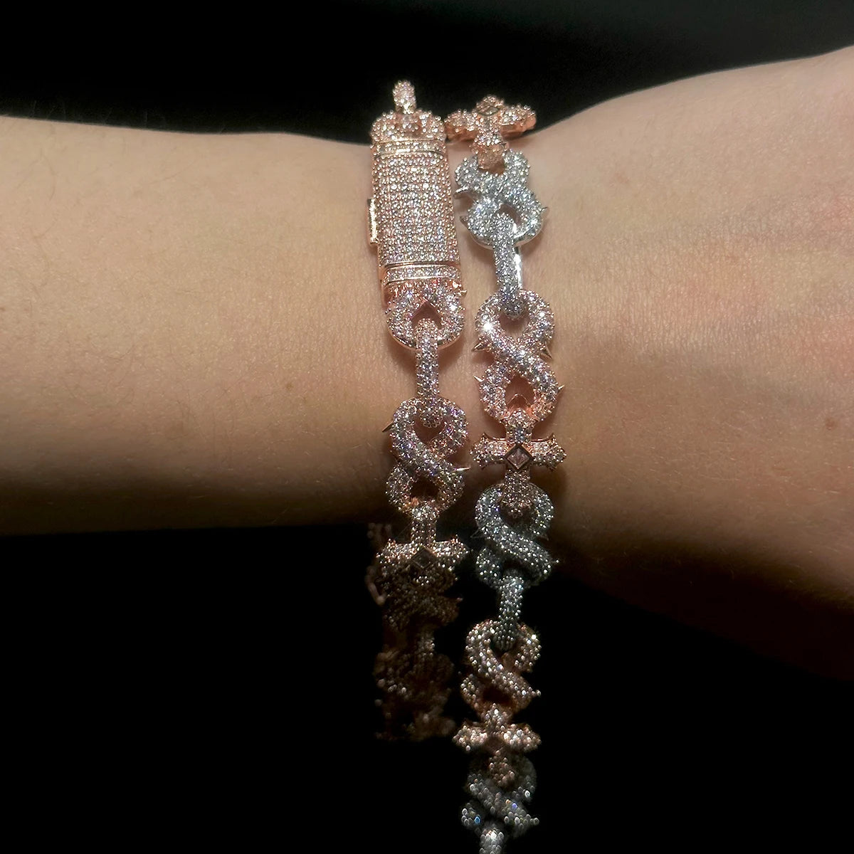 Aokaishen Iced Out Cuban Link Bracelet for Women Cross Infinity Cubic Zirconia Real Gold Plated Hip Hop Jewelry