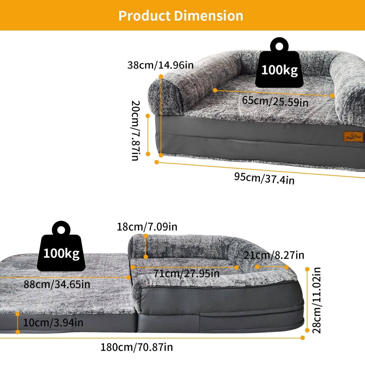 180cm Long Human Dog Bed Fits Adults and Pets Foldable Orthopedic Pet Bed Plush Cushion Cover with Bolster