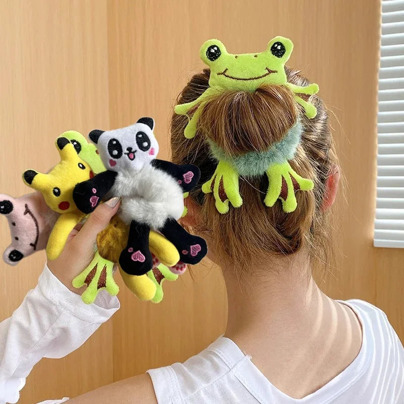 1pcs Cute Funny Green Frog Plush Hair Circle Elastic Scrunchies Soft Headwear For Women And Girls To Create Stylish Ponytail Bun Hairstyle Comfortable And Stretchy Hair Band That Holds Hair Firmly All Day Long hair accessorie