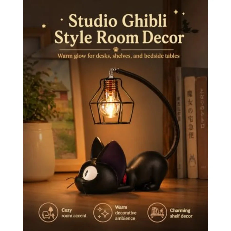 Kiki Jiji Cat Lamp, Resin Kiki's Delivery Service Night Light, Warm Glow Bedside Desk Gift
