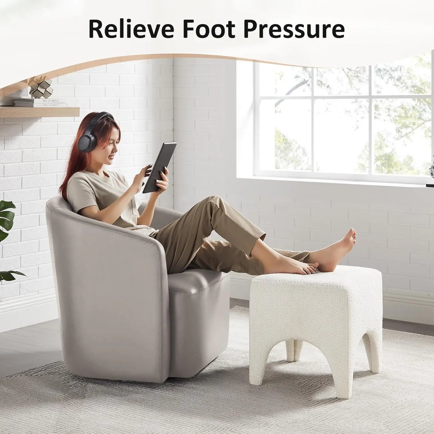 Boucle Square Ottoman Stool Upholstered Foot Rest for Living Room Bedroom Entryway Custom