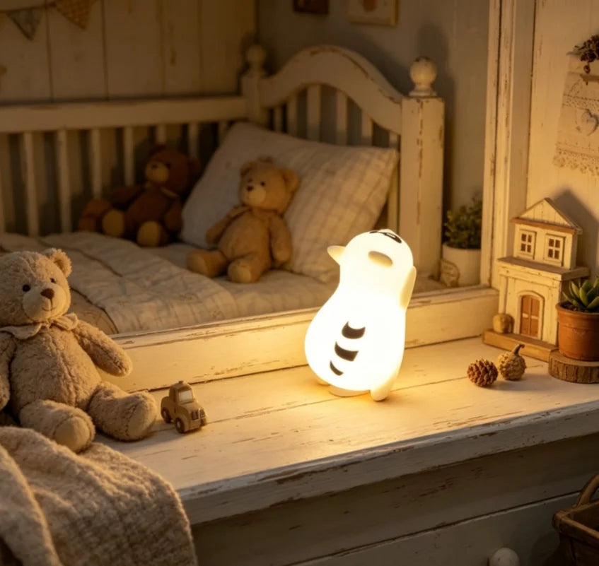 Portable Rechargeable Night Light 1200mAh, Silicone Raccoon Touch Control Lamp with 3 Dimmable Modes,Bedside Lamp Cute Gift