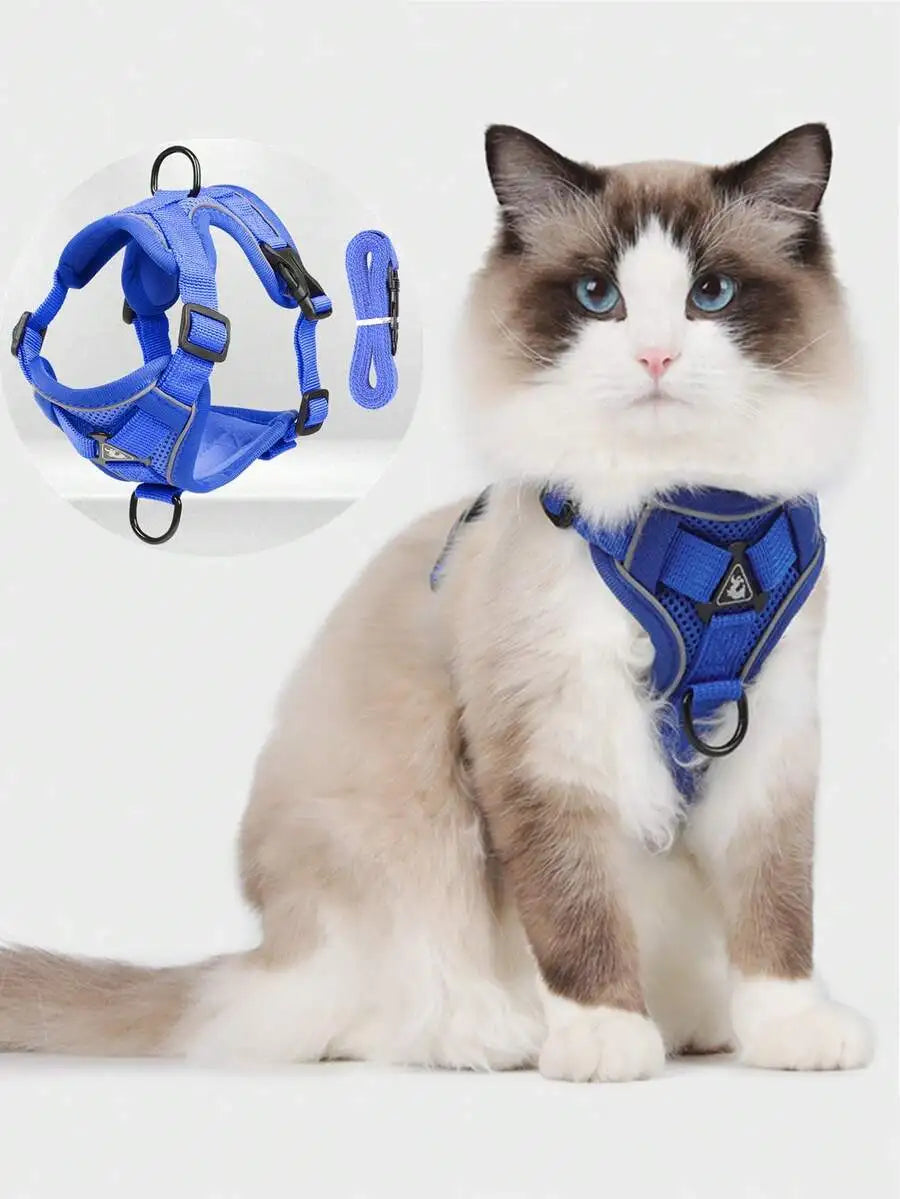 Reflective Pet Harness And Leash Set, Suitable For Dogs & Cats, Escape-Proof Adjustable Small Dog Chest Strap With Soft Mesh