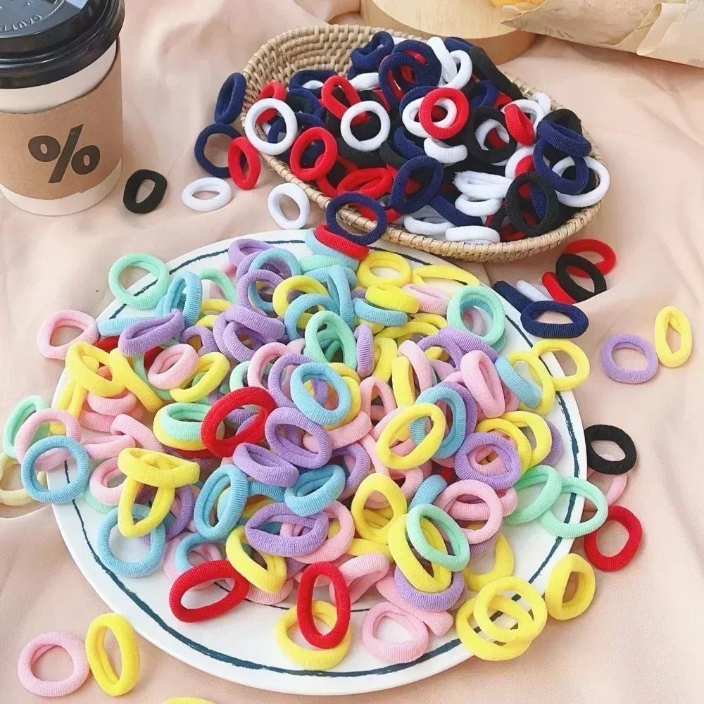 50Pcs Colorful Nylon Elastic Hair Ties for Girls Ponytail Hold Scrunchie Rubber Band Kid Fashion Hair Accessories