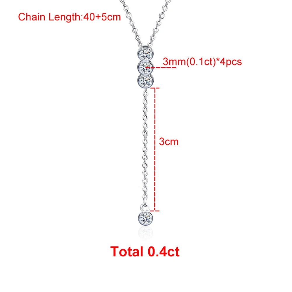Houtros 3mm/5mm Full Moissanite Necklace for Girls Classic Bubble Clavicular Chain 925 Sterling Silver Party Fine Jewelry Gift