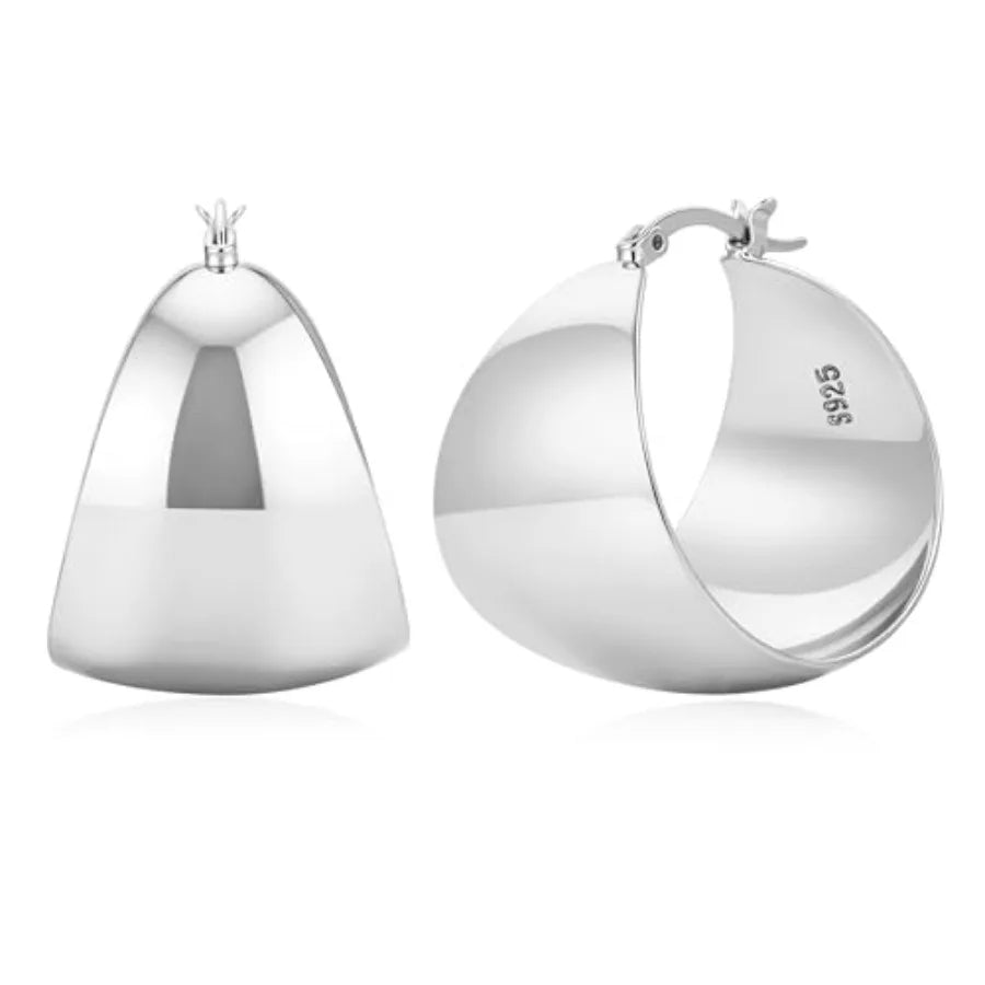 LOUMILEO 24MM Wide Thick Silver Hoop Earrings for Women Lightweight 925 Sterling Silver Hoop Earrings Large Chunky 14K Gold Pla