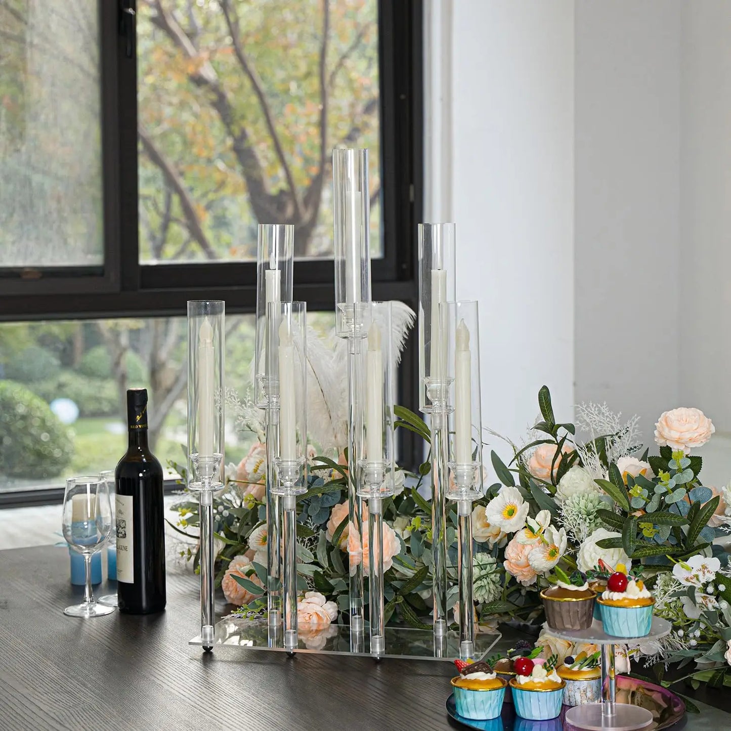 Clear Acrylic Candelabra 7 Arms Tall Candle Holder for Wedding Centerpiece Table Decor Transparent Candlestick Party Birthday Event