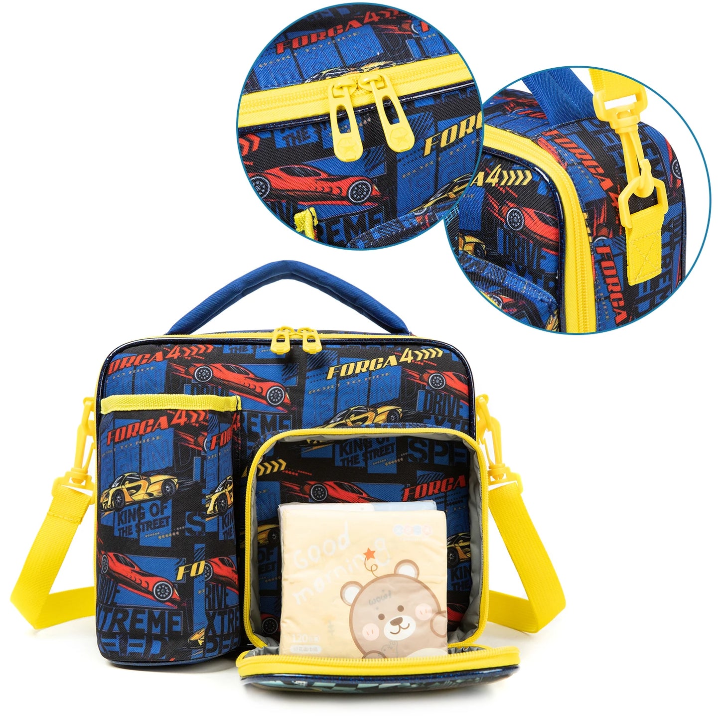 MYHSBYO Primary School Lunch Bags for Boys Complete Kit Handbags for Boys Lunch Box with Bottle Pockets Lunch Accessories for Kids