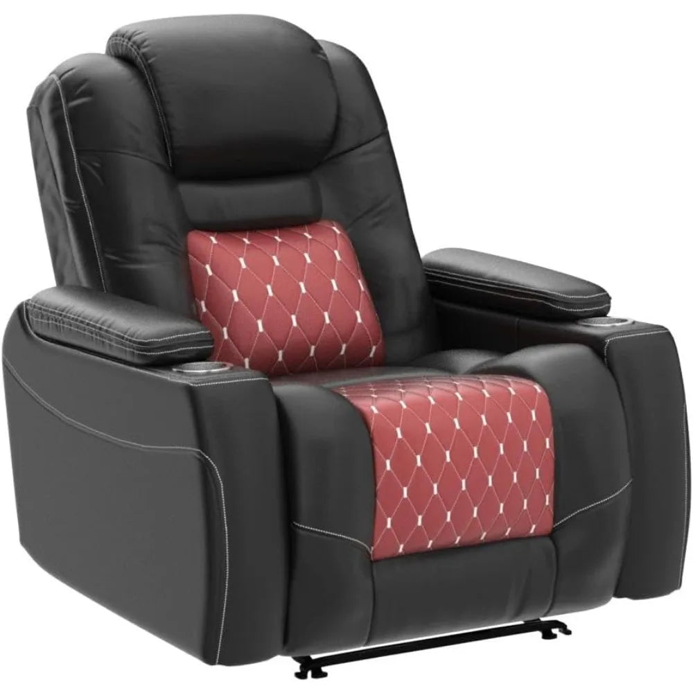 Electric Power Recliner Chair with Adjustable Headrest, Faux Leather Home Theater Seating, Overstuffed Reclining Furniture