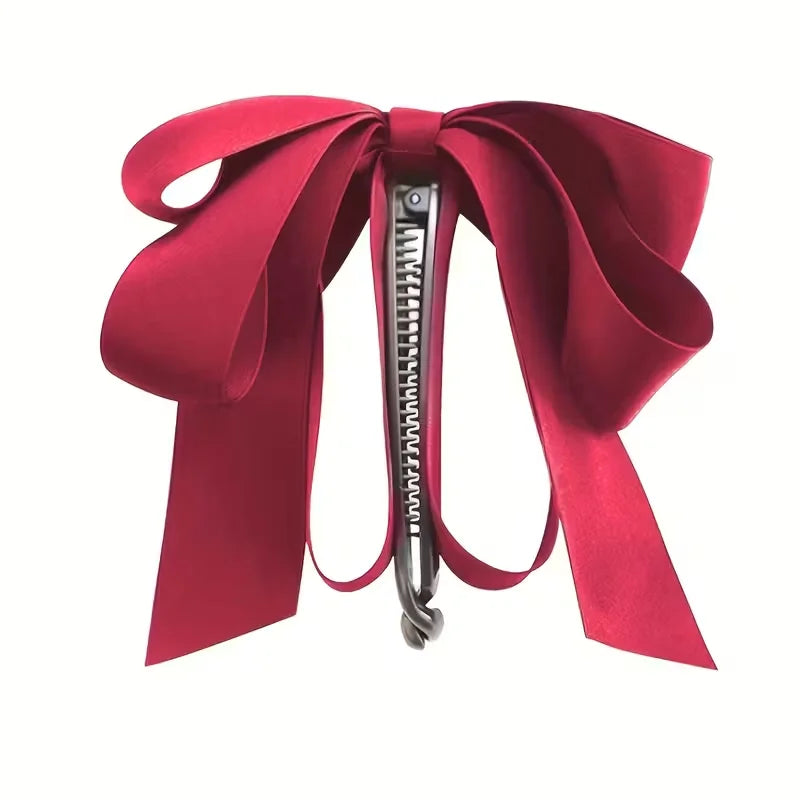 High end satin bow tassel hair clip Y2K style hairstyle decoration ponytail accessory for women Valentine's Day gift
