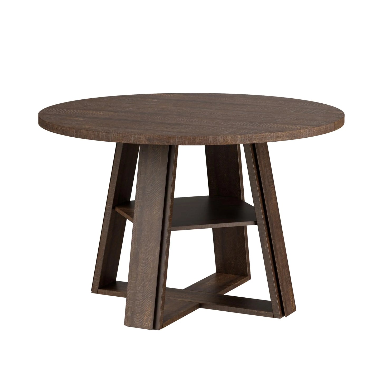 Modern Farmhouse 43'' Round Dining Table with Sturdy Wooden Pedestal, Extra Storage Shelf, Space-Saving for Kitchen & Dining Room, Seats 2-4，(Only table)