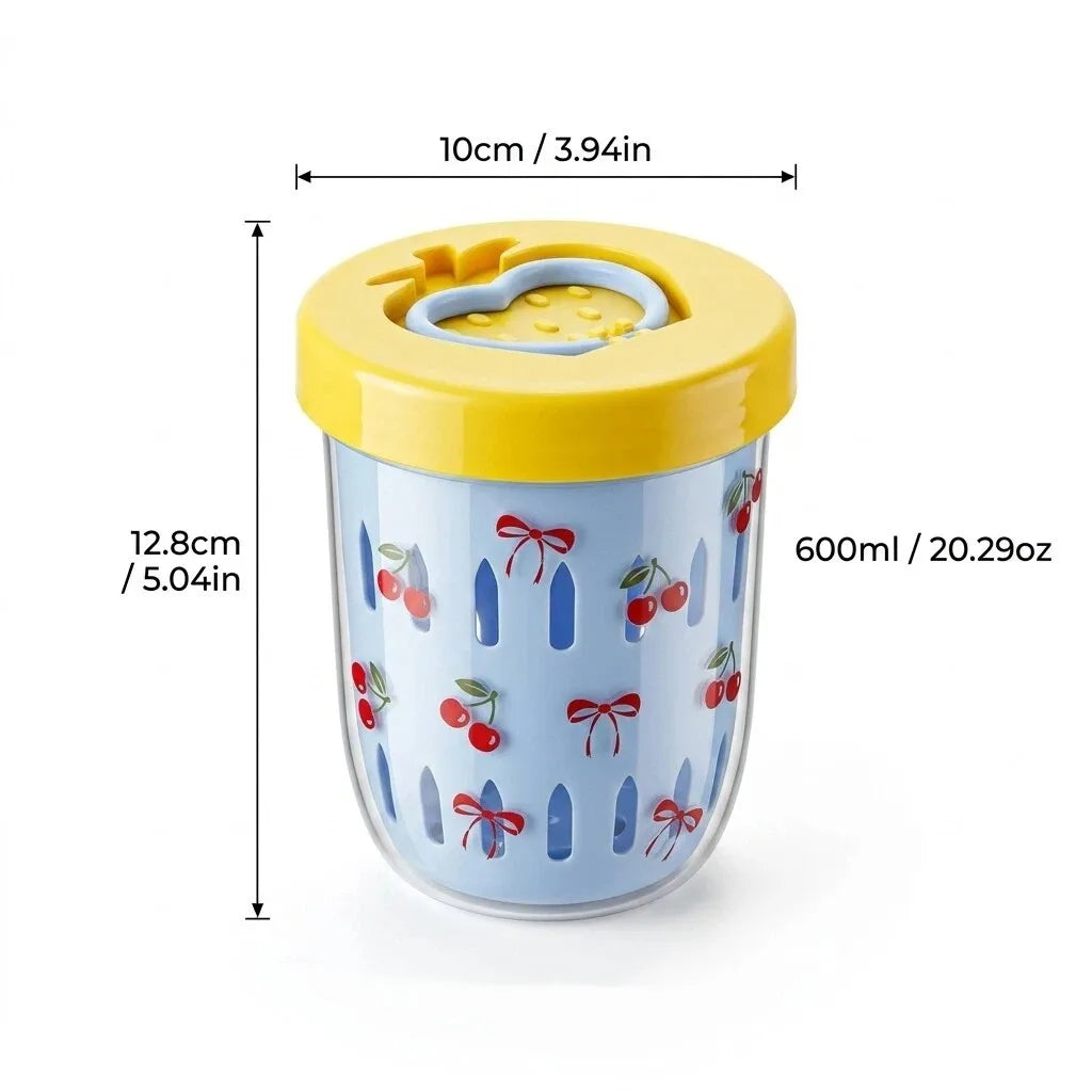 Clear Plastic Salad Container with Lid Fork Double Layer Fruit Drain Cup Yogurt Cereal Snack Bento Lunch Box for Kids School