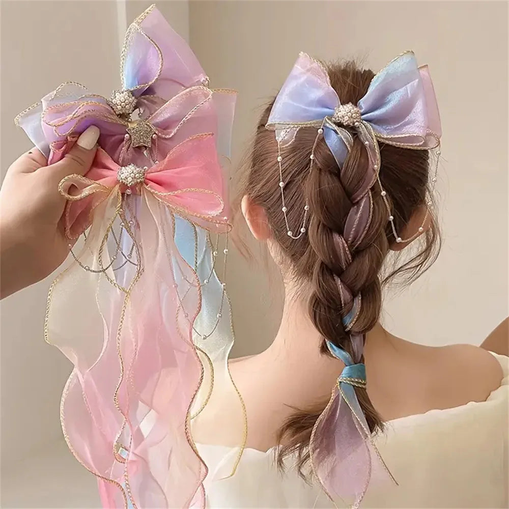 High quality Ladies Hair Clip with Pearl Bow Tassel Ribbon Sweet Kawaii Barrettes Headwear Fashion Hair Accessories for Girls Children Cute Stylish Hairband Perfect for Daily Wear Party and School butterfly hair accessories