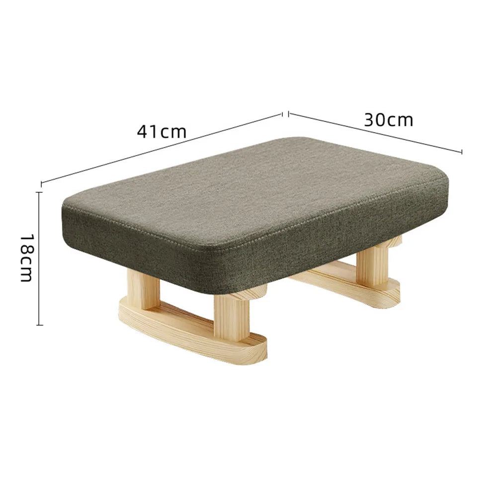 Coffee Color Solid Wood Rocking Footstool Linen Upholstered Padded Ottoman Stool Portable Small Shoe Changing Bench Low Foot Rest Stool for Entryway Living Room Sofa Side Bedroom Home Furniture 1 Piece