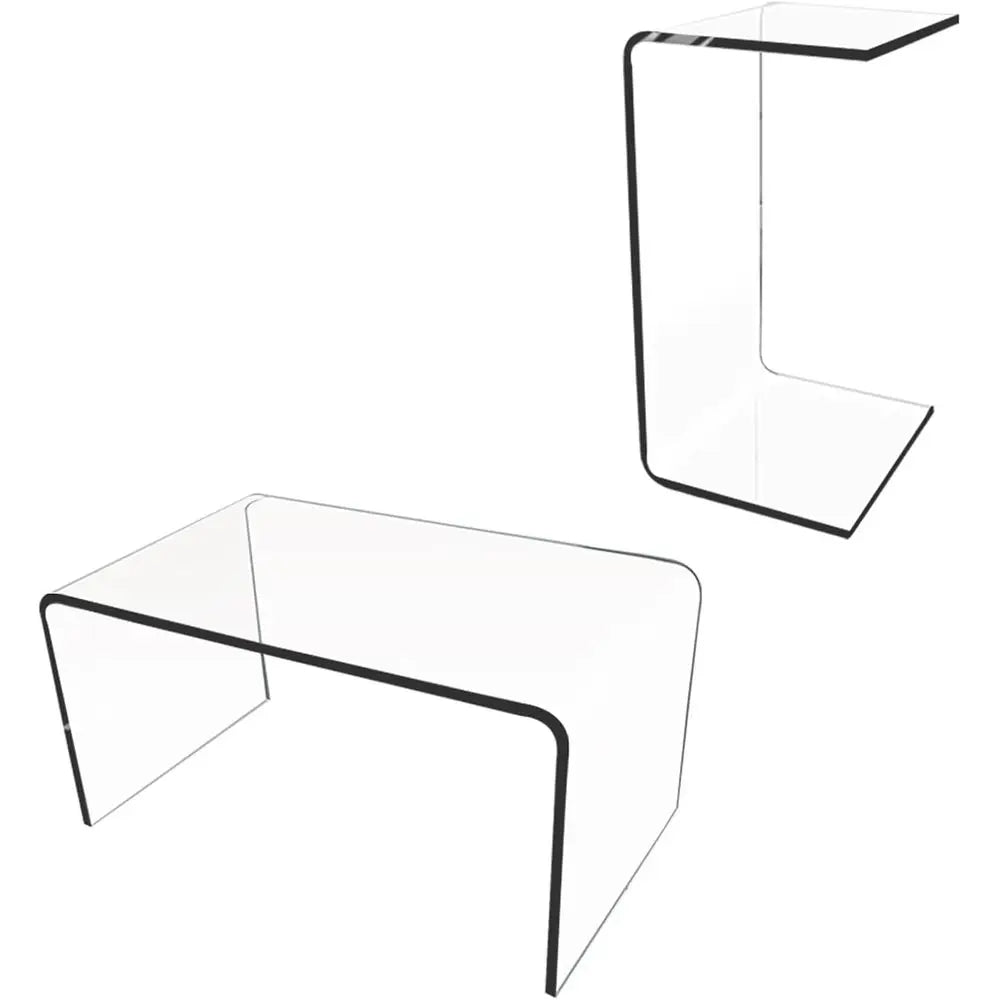 Premium C-Shape Acrylic Side Table,24" L x 14" W x 12" H x 1/2" Thick Clear End Table,Transparent Nightstand with Waterall Edges