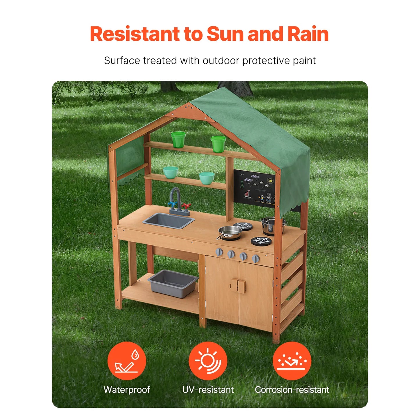 SucceBuy Mud Kitchen Cookware Toys Kids Outdoor Toddler Grocery Store Playset with Stoves Faucet for Children Birthday Gifts