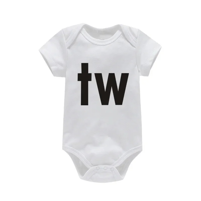 Letter Print Newborn Infant Baby Boys Girls Black Bodysuit Twins Romper Jumpsuit Outfits Hipster Baby Clothes 0-24M