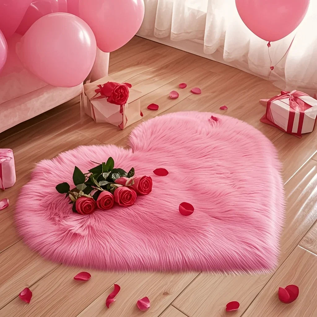 1pc Valentine'S Day Small Heart-Shaped Plush Area Rug Soft Indoor Carpet for Living Room Bedroom Cozy Home Decor New Year'S Gift