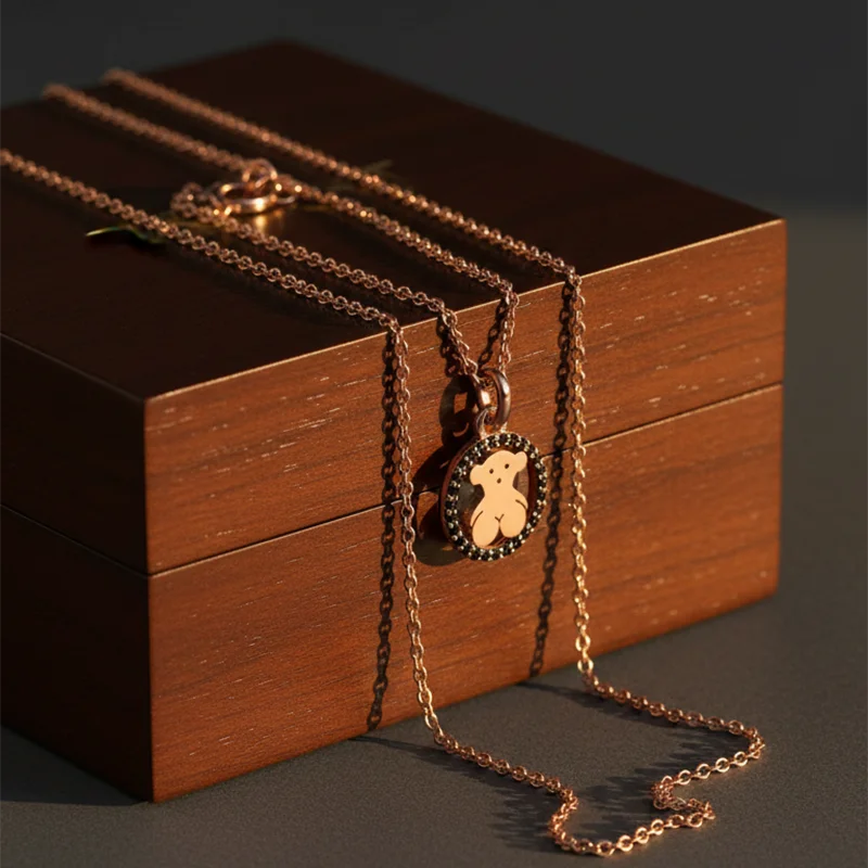 New 925 Silver Bear Necklace 3D Full Diamond Teddy Bear Necklace