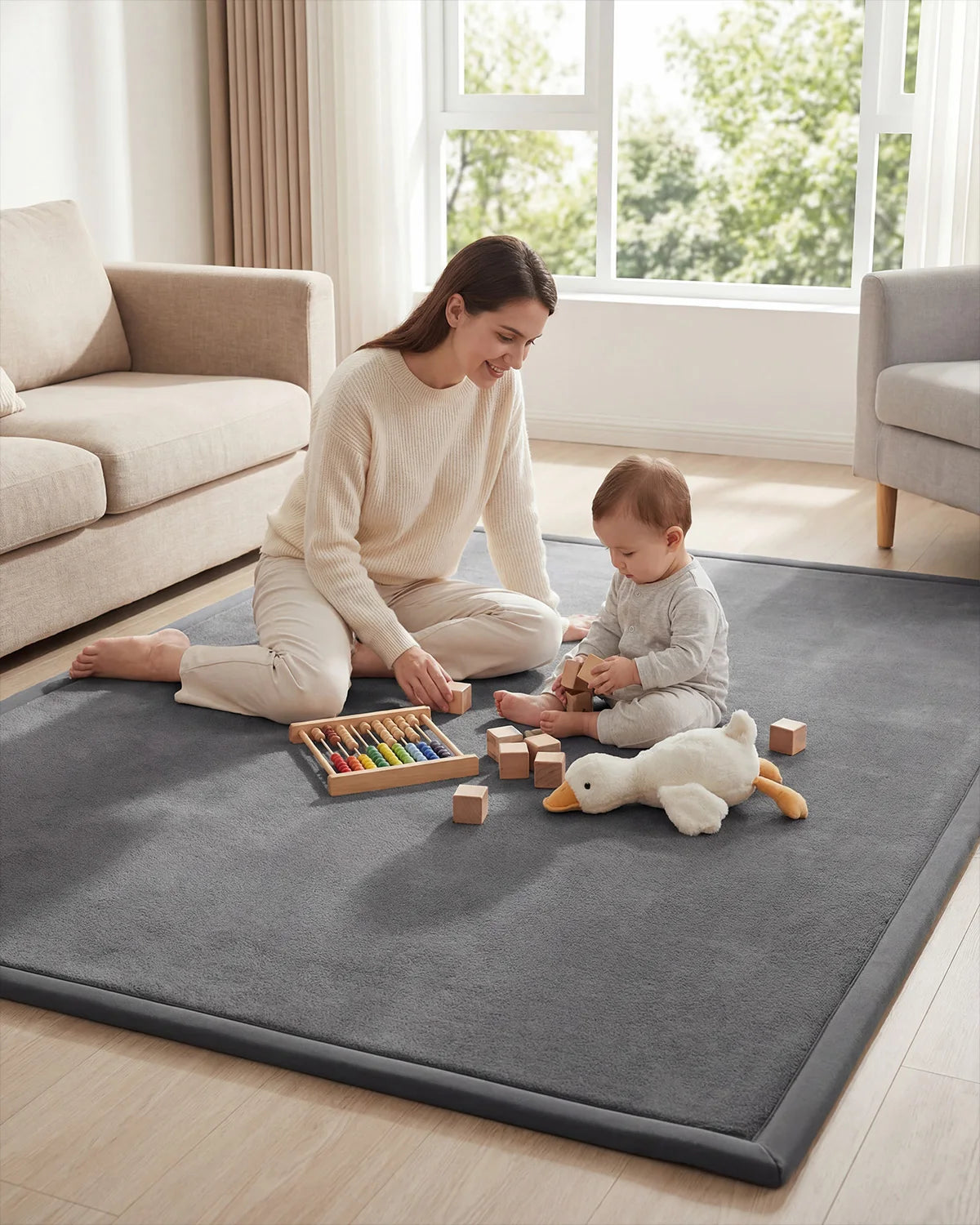 Goyuu Baby Play Mat for Floor Playpen Mat 1.3" Thick Elasti-Foam Padded Cushioning Non-Slip Playroom Tatami-Style Nursery Mat for Tummy Time & Crawling for Babies Toddlers Infants