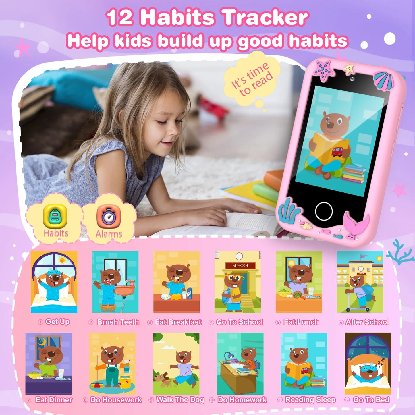 M SANMERSEN Kids Smart Phone for 3-6 Year Olds – 2.8" Touchscreen, Dual Camera, 28 Learning Games, MP3 Music Player, 32GB SD Card – Educational Toddler Phone Toy for Boys & Girls