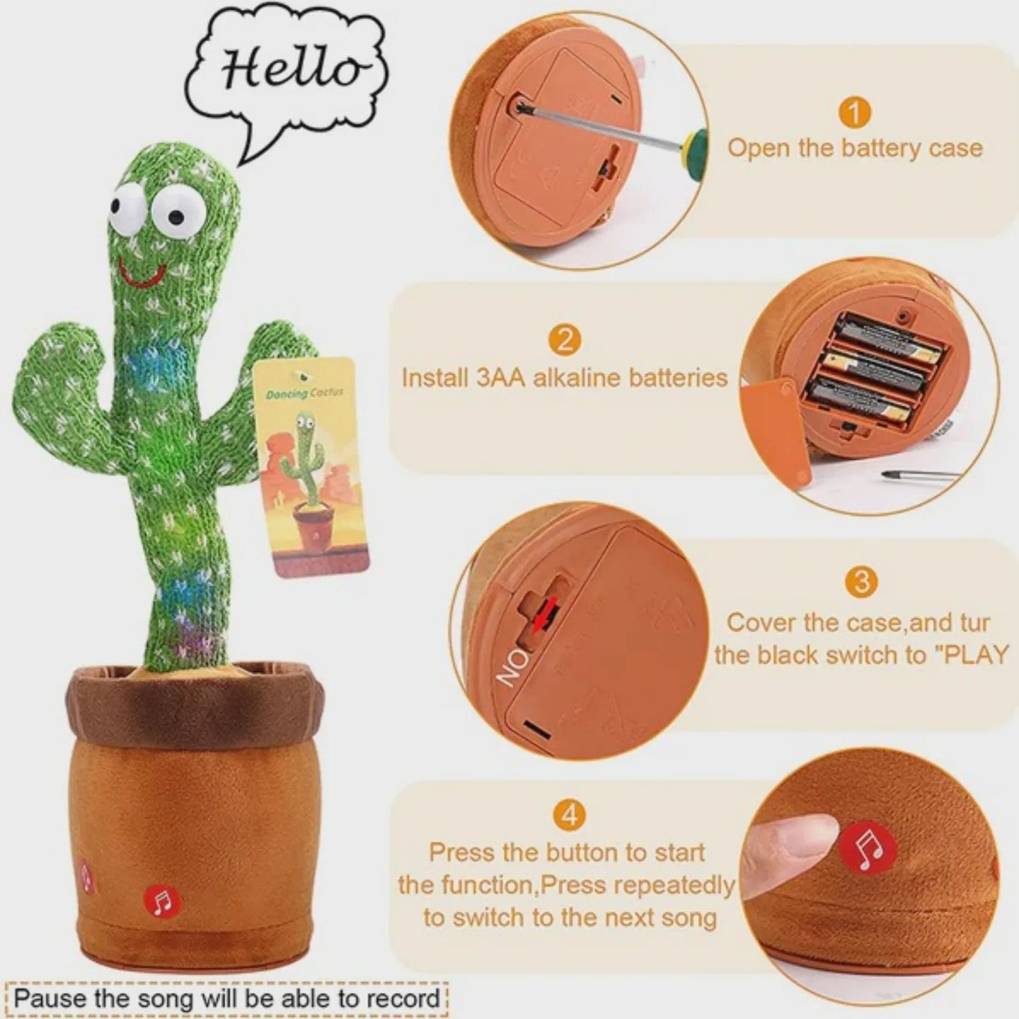 Dancing Cactus Plush Toy Doll Electronic Recording Shake With Song Funny Gift US