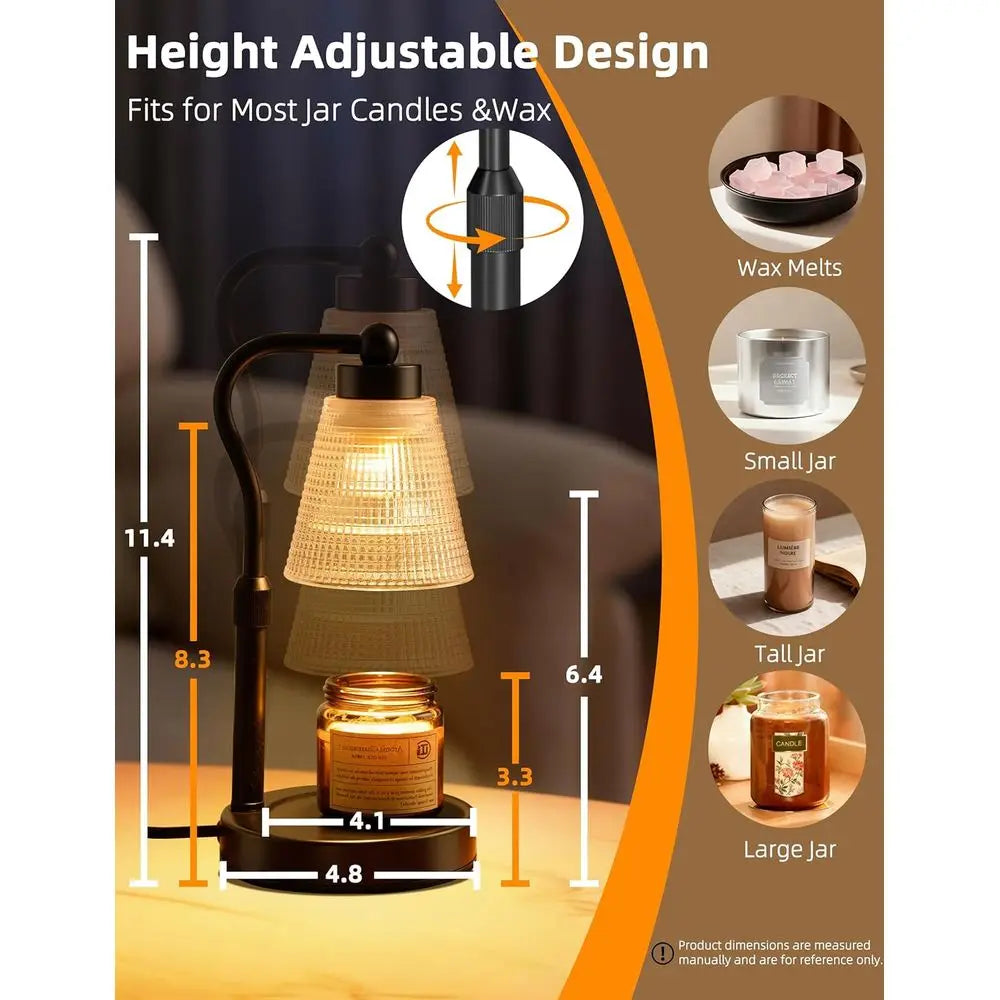 Candle Warmer Lamp or Jar Candles, Height Adjustable & Dimmable with 2/4/8H Timer, 2*50W Hgen Wax Melter Warmer for Home Office