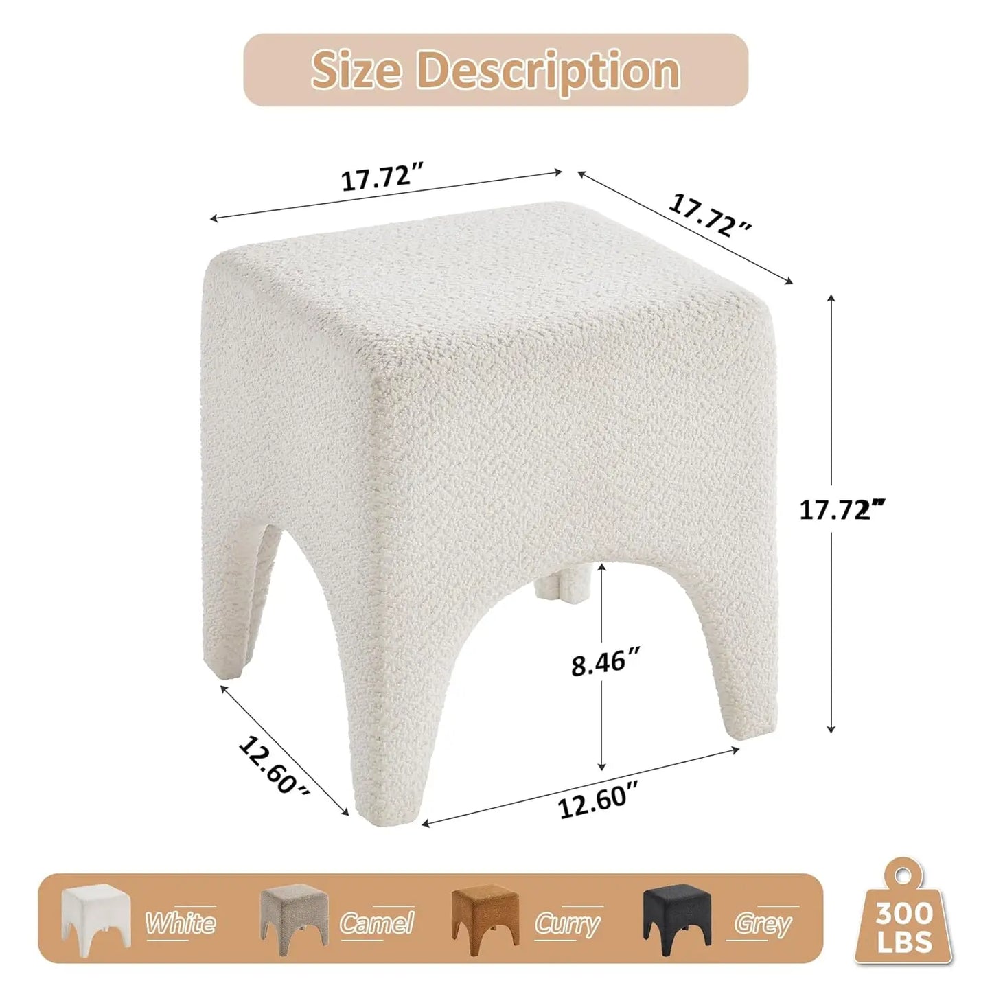 Boucle Square Ottoman Stool Upholstered Foot Rest for Living Room Bedroom Entryway Custom