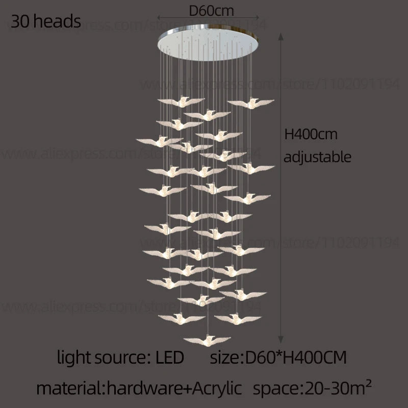 Led Bird Pendant Lamp Home Decoration Lighting Hanging Lamp Design Loft Living Room Showroom Apartment Ceiling Villa Chandelier