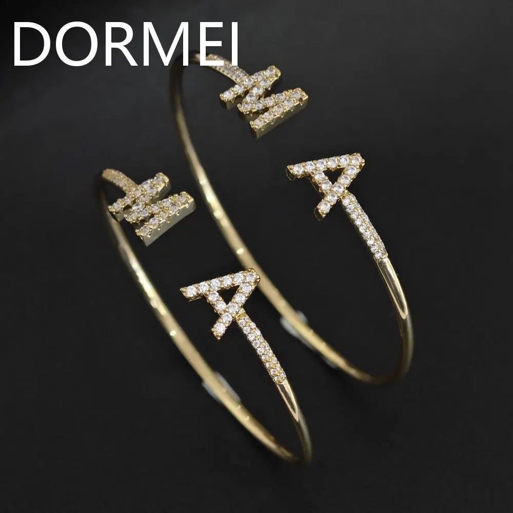 DOREMI New Arrival Birthstone Cz Color Letters Women Bracelet Cuff Full Crystal Bangles Bracelet