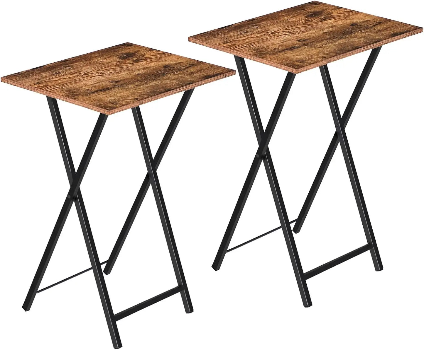 Folding TV Tray Table Set of 2 Compact Side Tables for Small Spaces Industrial Snack Table for Couch Eating Stable Metal Frame