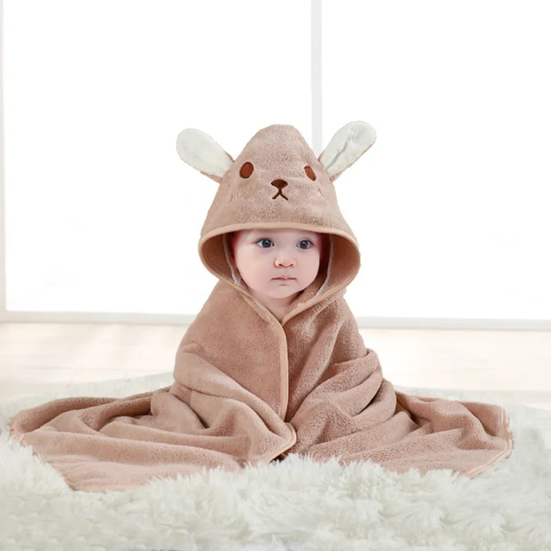 Toddler Bathrobe Infant Bath Towel Boy Girl Blankets Swaddle With Hood Cartoon Coral Fleece Towel Blanket Newborn Kids Bedding