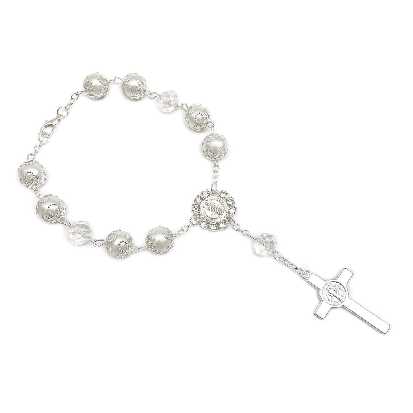 12pcs Baptism Bracelets Rosary for Girls & Boys With Charm Cross Catholic Recuerdos Christening Wedding Shower Birthday Party Favor