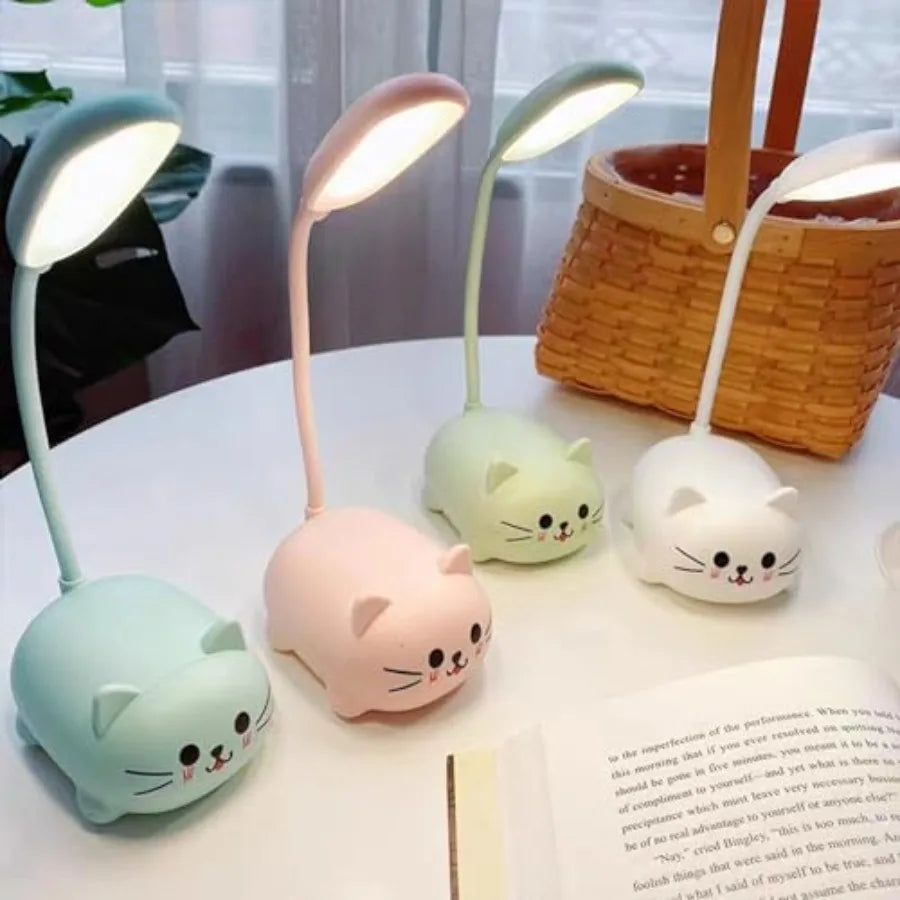 LED Desk Lamp for,Cute Cat Lamp USB Rechargeable Reading Light, Portable LED Table Light, Flexible Gooseneck Eye-Care Cartoons