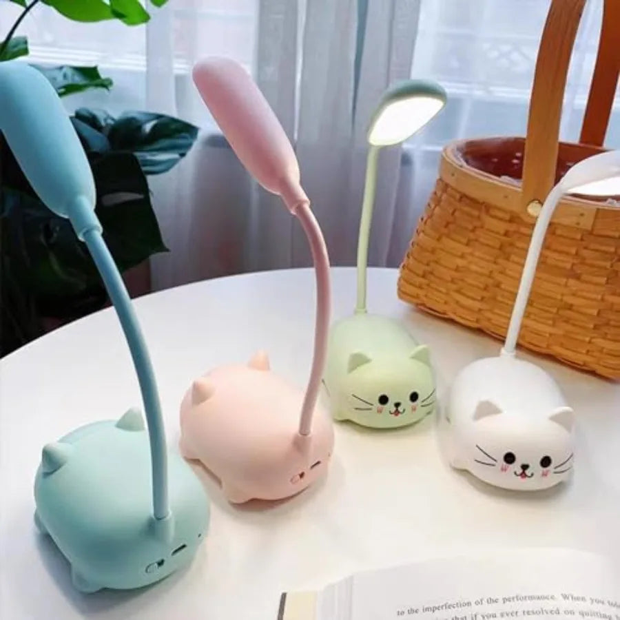 LED Desk Lamp for,Cute Cat Lamp USB Rechargeable Reading Light, Portable LED Table Light, Flexible Gooseneck Eye-Care Cartoons
