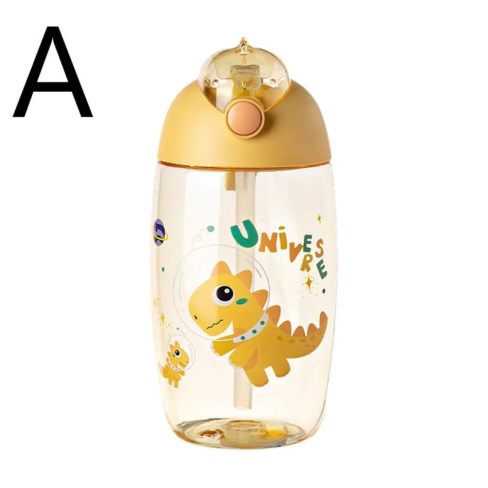 500ml Children's Dinosaur Water Bottle with Silicone Straw Leak Proof Plastic Water Bottle Summer Children's Water Cup
