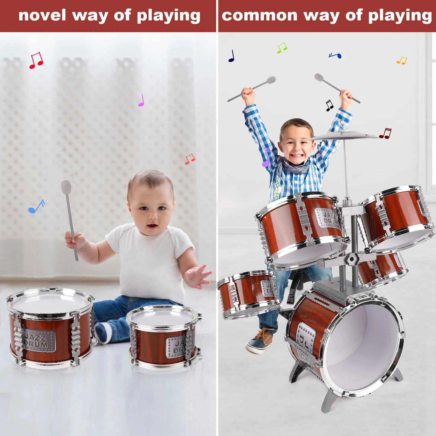 Toy Drum Set for Kids Ages 3-5 Toddler Jazz Drum Kit with 5 Drums Musical Instruments Toys for 3 4 5 Year Old Boys Girls Gifts