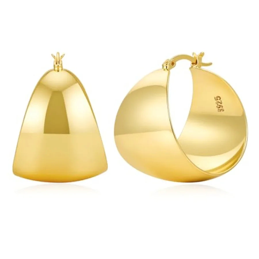 LOUMILEO 24MM Wide Thick Silver Hoop Earrings for Women Lightweight 925 Sterling Silver Hoop Earrings Large Chunky 14K Gold Pla