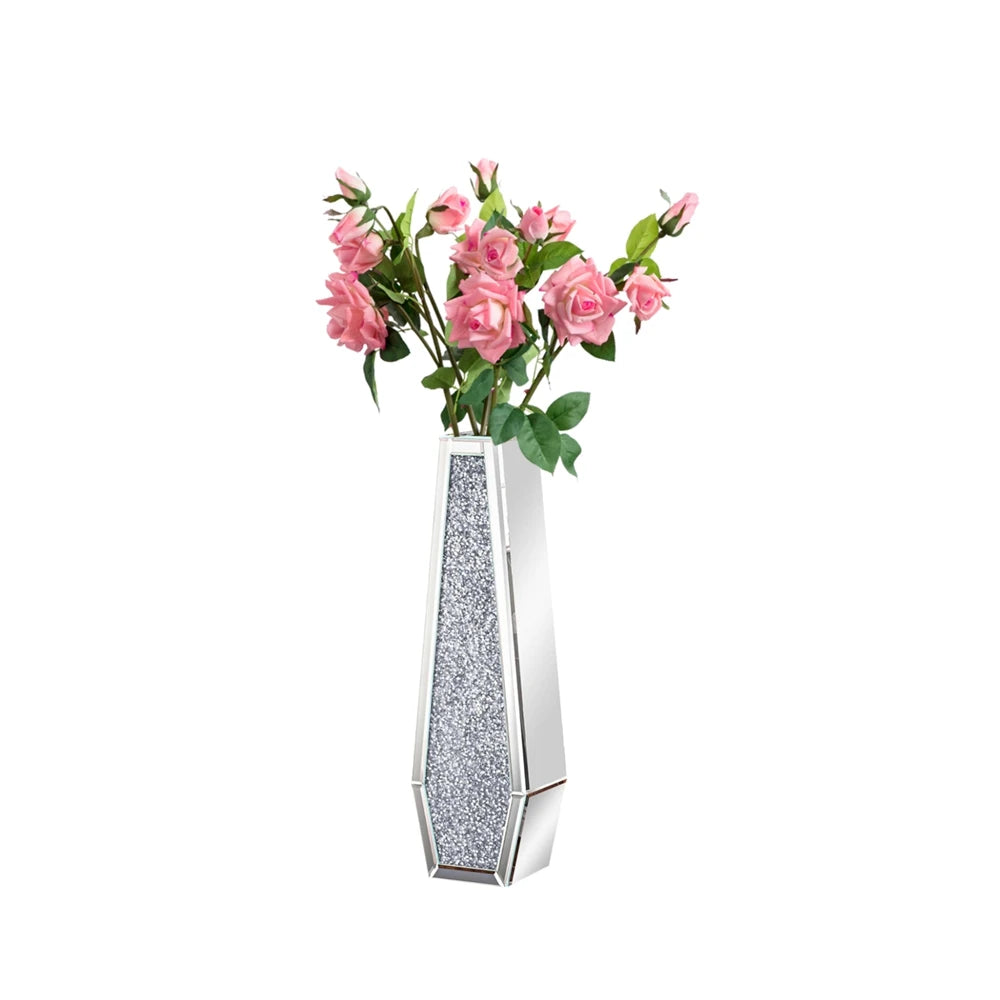 Luxury Crushed Diamond Mirrored Floor Flower Vase Silver Glass Vase