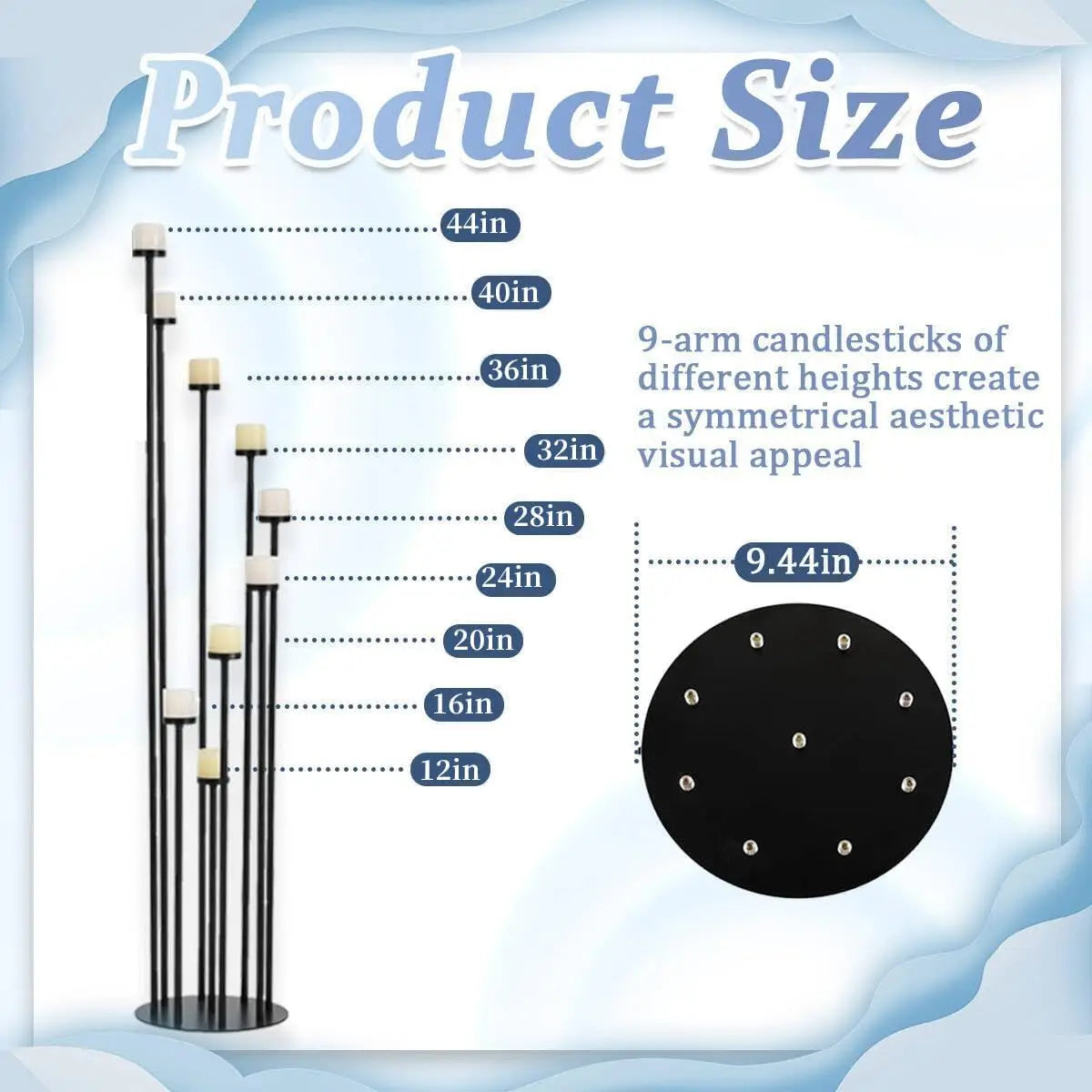 2Pcs Black 9 Arm Floor Candle Holder Candelabra, Tall Floor Stand For Wedding Ceremony Dinner Party Home Decor Formal Event