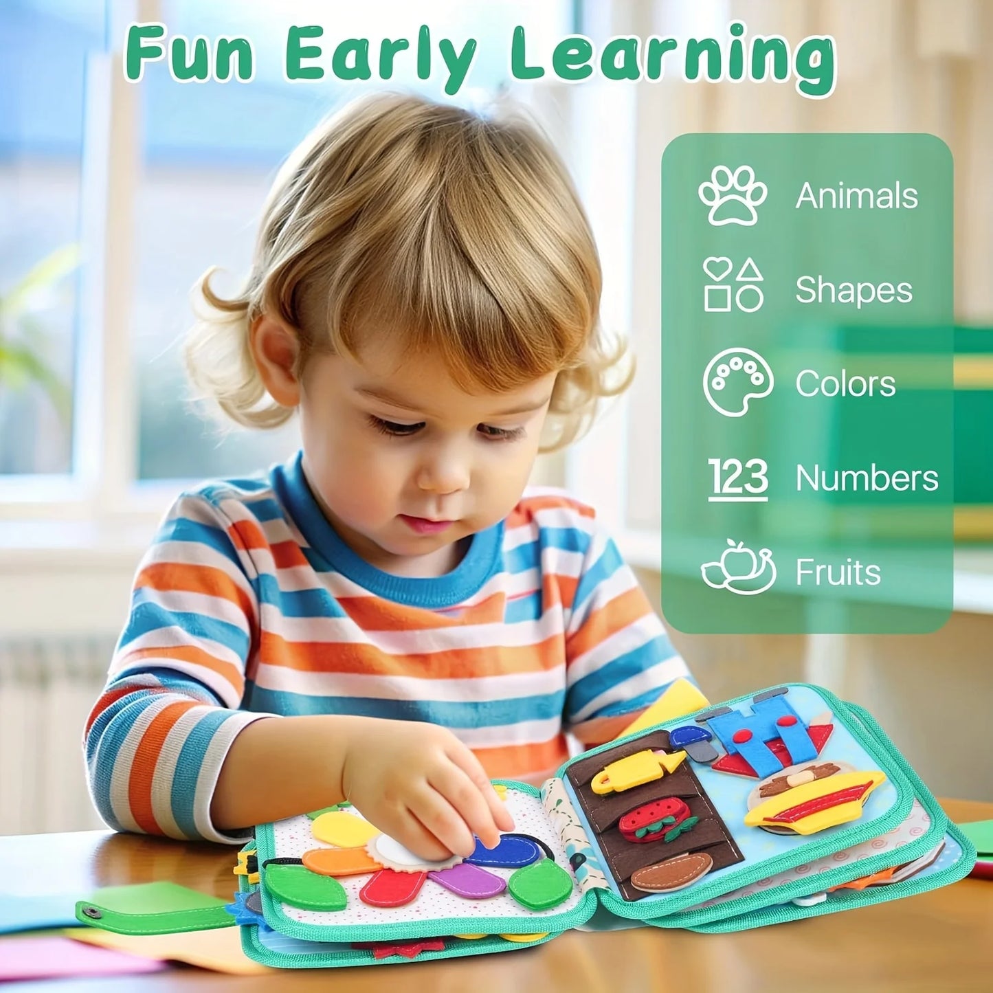Children's baby Early Education Intelligence Learning baby Toys Felt Learning Board, Busy Board, Busy Book, Cloth Book, Including Life Skills, Alphabet, Numbers, Shapes Colors, Animals, Weather, Toddler Travel Toys, Birthday