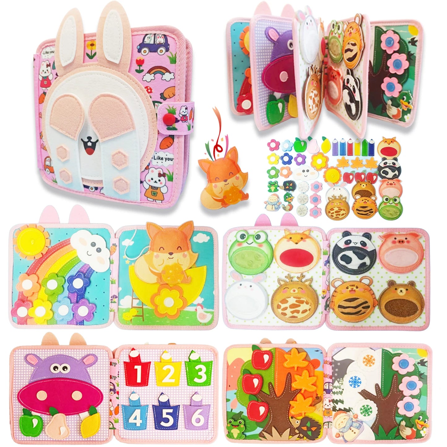 Children's baby Early Education Intelligence Learning baby Toys Felt Learning Board, Busy Board, Busy Book, Cloth Book, Including Life Skills, Alphabet, Numbers, Shapes Colors, Animals, Weather, Toddler Travel Toys, Birthday