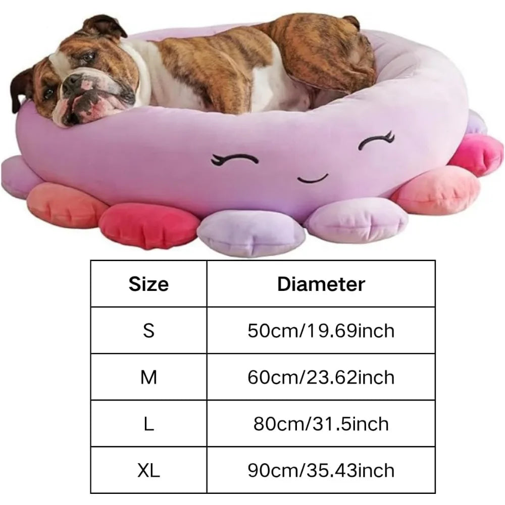 Large Dog Anxiety-Relief Octopus-Shaped Purple Boho Style Round Pet Bed - Medium Size